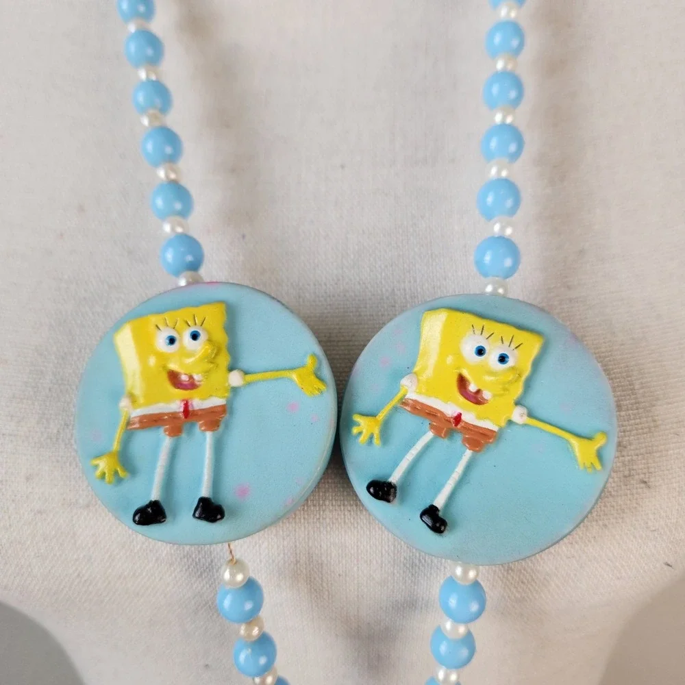 Vintage Y2k SpongeBob Square Pants Yellow Blue White Mardi Gras‎ Beads Necklace